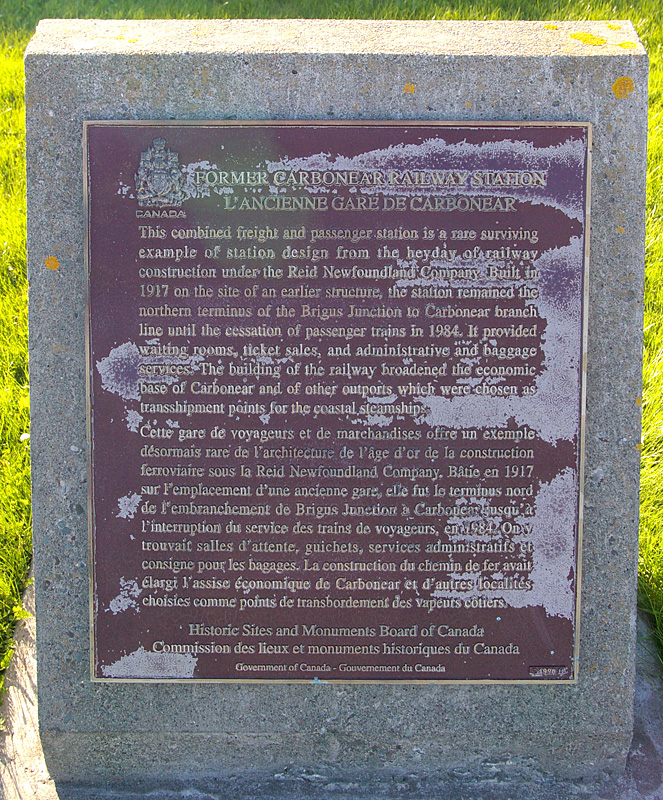 Historical plaque at Carbonear railway station