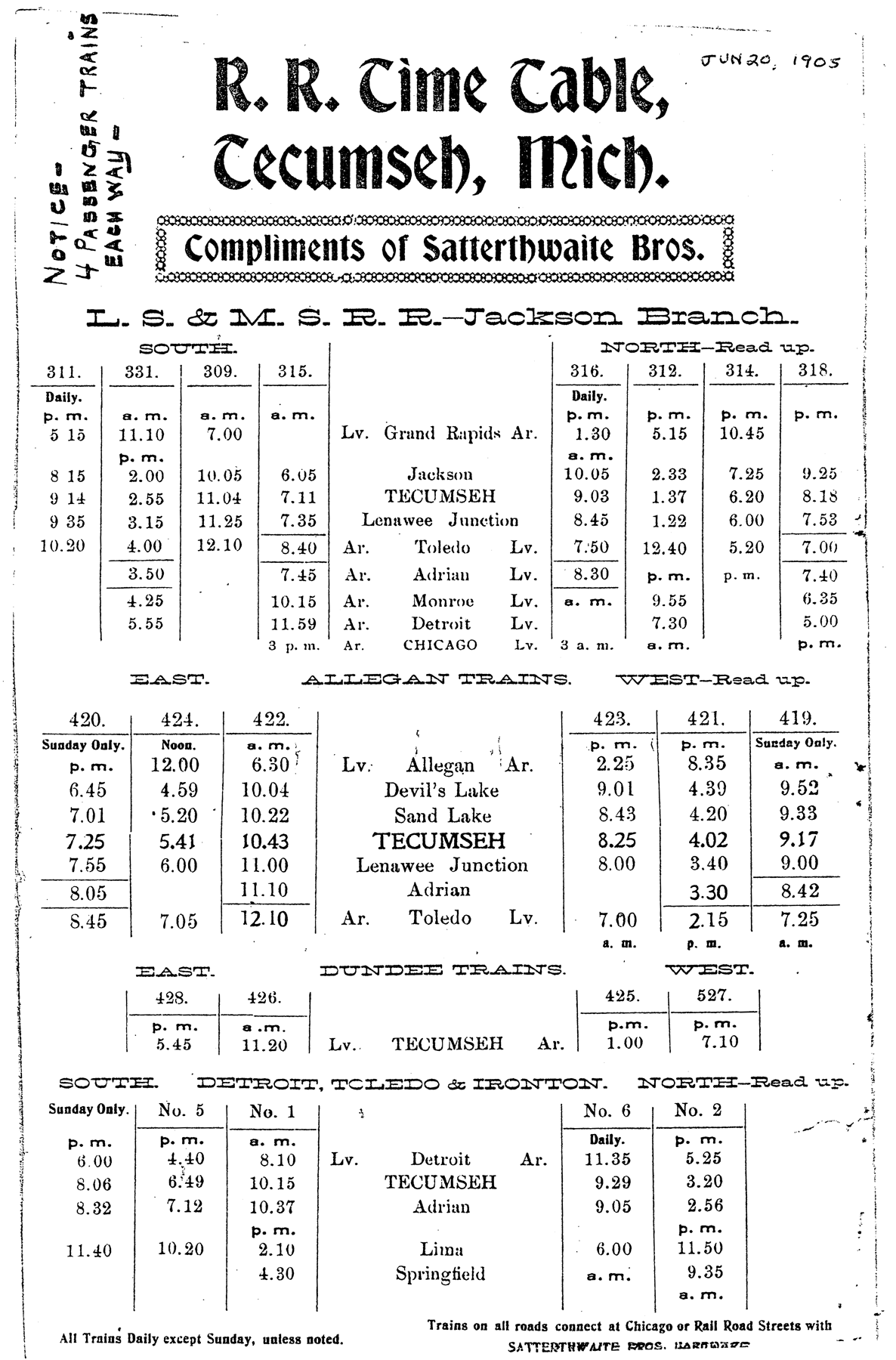 Tecumseh schedule card 1908