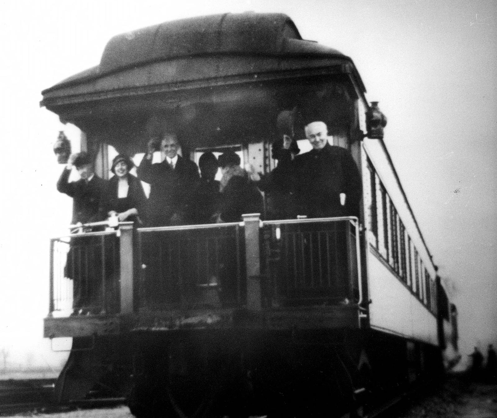 Titans of industry on a DT&I train: Harvey Firestone, Henry Ford and Thomas Edison