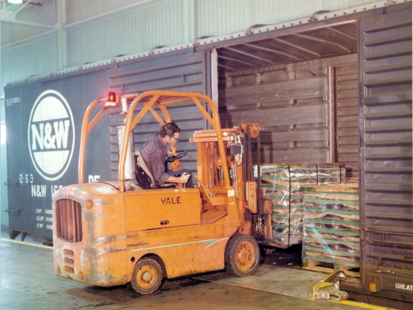 Loading finished disc brake components at the Budd Company plant in Clinton, Michigan, circa 1972